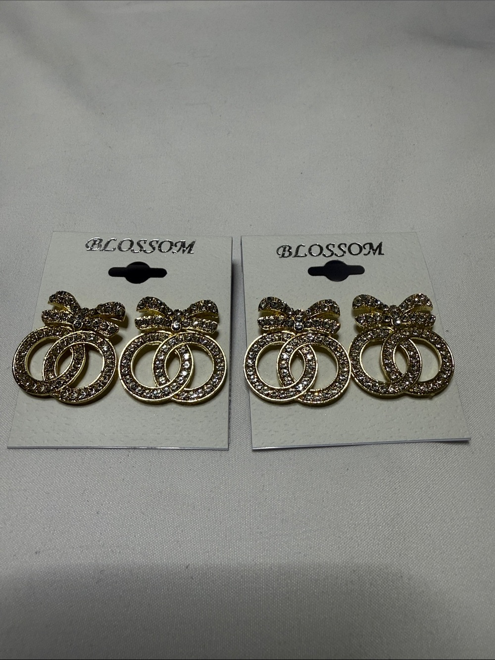 Set of 2 Blossom Gold Crystal Bow Drop Earrings
